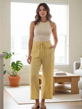 Deja Bleu Yellow Gauze Wide Leg Pants Sz PS NWT